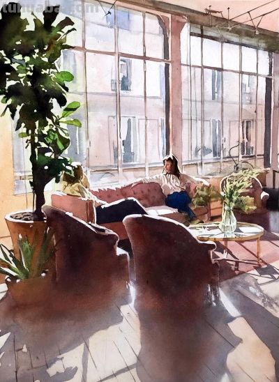 他闭门深造9年水彩，光影十足，质感一绝，水中女人美到冒泡！ - 图画吧TUHUABA