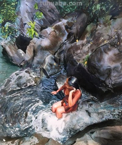 他闭门深造9年水彩，光影十足，质感一绝，水中女人美到冒泡！ - 图画吧TUHUABA