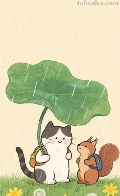 草地上的小动物｜水彩卡通简笔画 - 图画吧TUHUABA