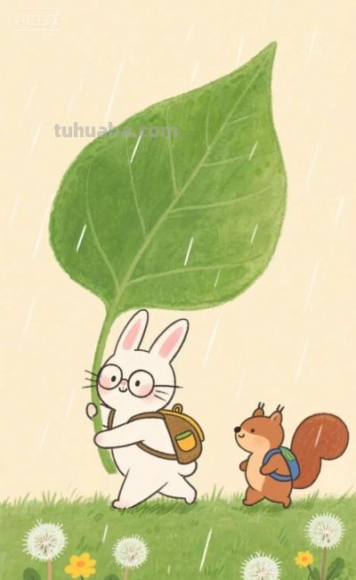 草地上的小动物｜水彩卡通简笔画 - 图画吧TUHUABA