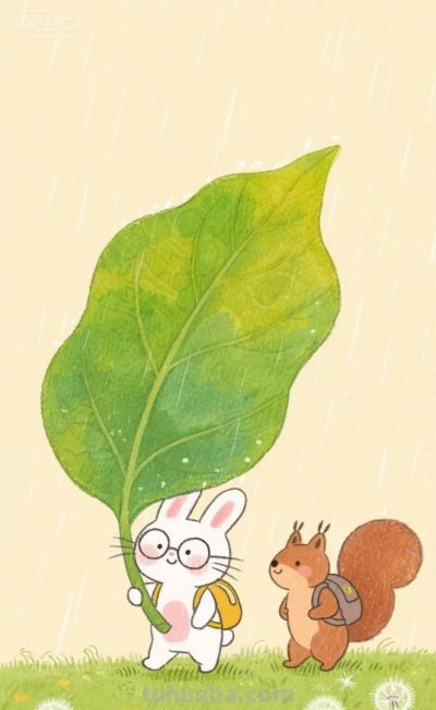 草地上的小动物｜水彩卡通简笔画 - 图画吧TUHUABA