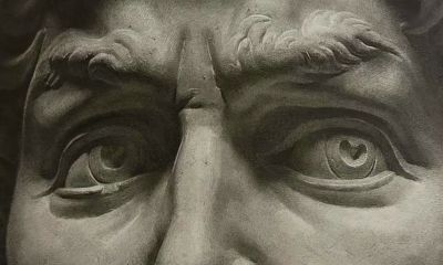 鲁迅美院学生75小时长期素描作业，全开纸大卫石膏像素描作品 优秀 - 图画吧TUHUABA