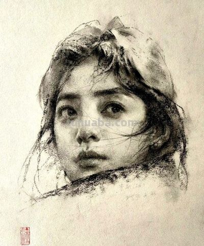 高手松弛感素描头像，虚实反差松而不散，很写意很生动，功底扎实 - 图画吧TUHUABA