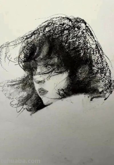 高手松弛感素描头像，虚实反差松而不散，很写意很生动，功底扎实 - 图画吧TUHUABA