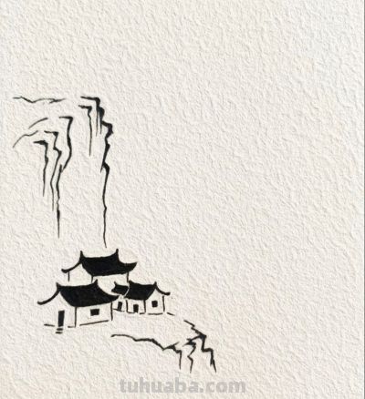 碧峰托起新日苍崖悬柏 石涧清响涤尘心丨燕子古风简笔画分享 - 图画吧TUHUABA