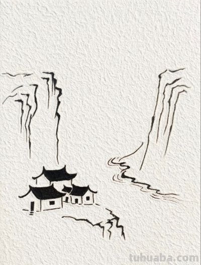 碧峰托起新日苍崖悬柏 石涧清响涤尘心丨燕子古风简笔画分享 - 图画吧TUHUABA