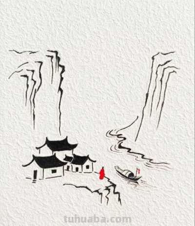 碧峰托起新日苍崖悬柏 石涧清响涤尘心丨燕子古风简笔画分享 - 图画吧TUHUABA