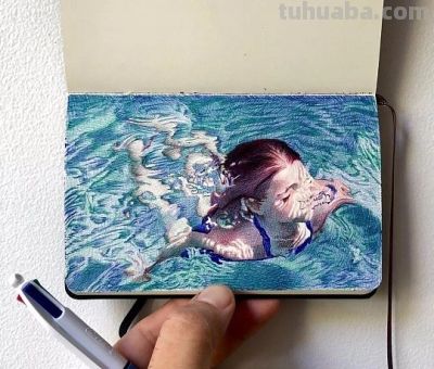 圆珠笔素描：随身速写本中的“手绘照片” - 图画吧TUHUABA