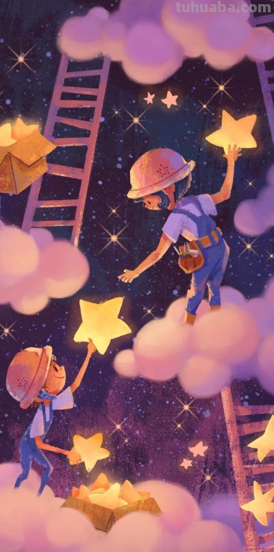 可爱卡通插画治愈系锁屏壁纸 - 图画吧TUHUABA