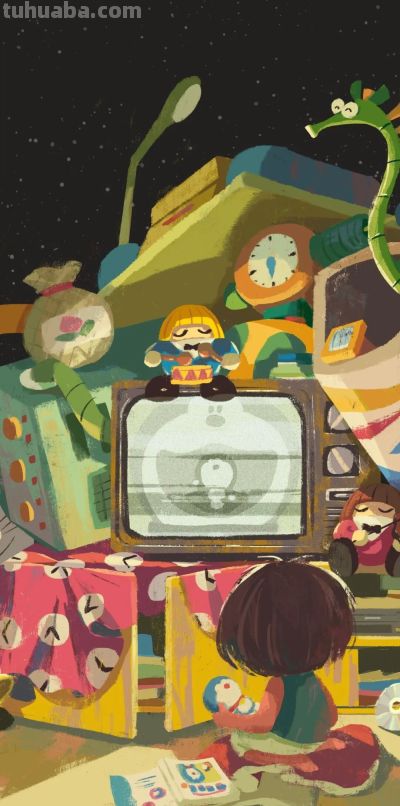 可爱卡通插画治愈系锁屏壁纸 - 图画吧TUHUABA