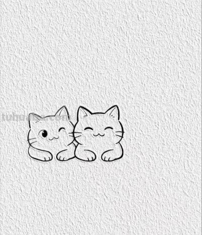 三猫嬉戏 三只小猫简笔绘 无忧无虑乐翻天丨宋瑾一简笔画分享 - 图画吧TUHUABA