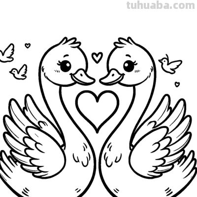 白天鹅的简笔画线稿图，临摹学画 - 图画吧TUHUABA