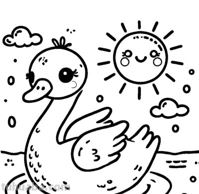 白天鹅的简笔画线稿图，临摹学画 - 图画吧TUHUABA