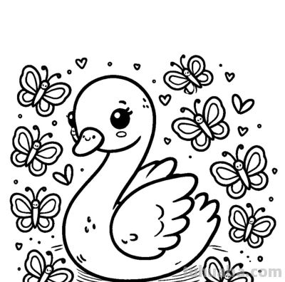 白天鹅的简笔画线稿图，临摹学画 - 图画吧TUHUABA