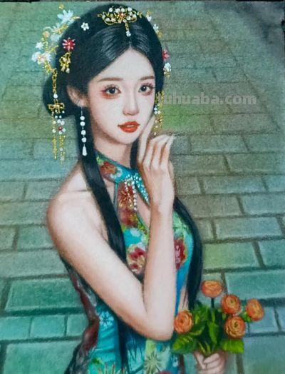 不敢想，这竟是在巴掌大的纸上画出来的彩铅美人，细节也太美了 - 图画吧TUHUABA