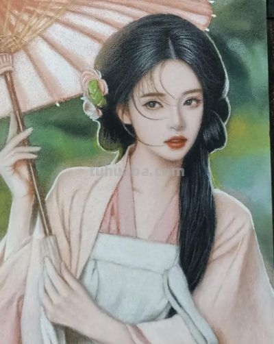 不敢想，这竟是在巴掌大的纸上画出来的彩铅美人，细节也太美了 - 图画吧TUHUABA