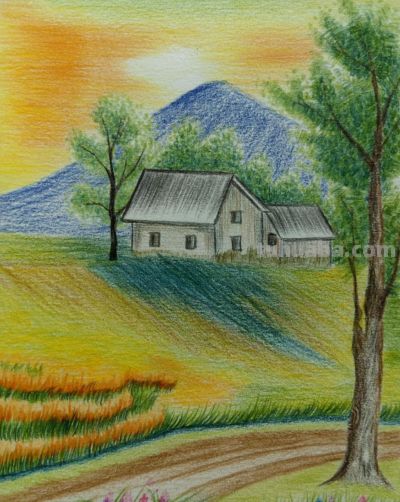 彩铅风景图 - 图画吧TUHUABA