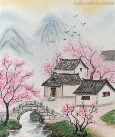 彩铅风景图 - 图画吧TUHUABA