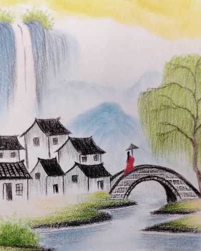 彩铅风景图 - 图画吧TUHUABA