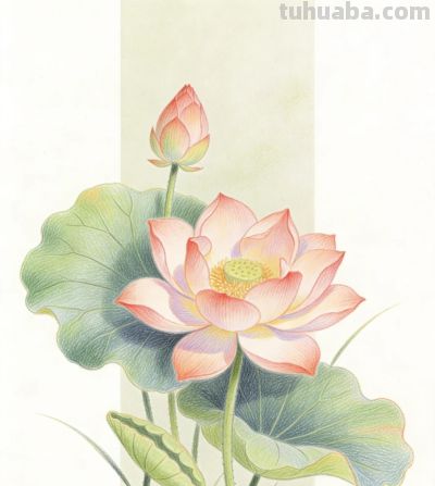 分享国风彩铅荷花插画一组 - 图画吧TUHUABA