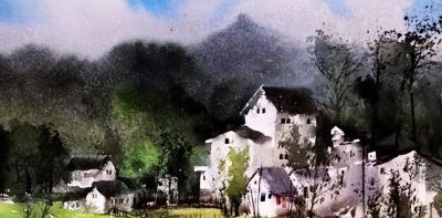 一组美丽的乡村水彩 - 图画吧TUHUABA