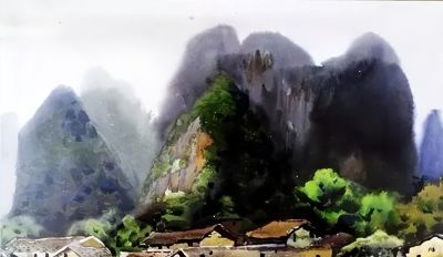 一组美丽的乡村水彩 - 图画吧TUHUABA