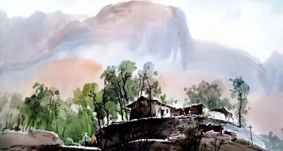 一组美丽的乡村水彩 - 图画吧TUHUABA