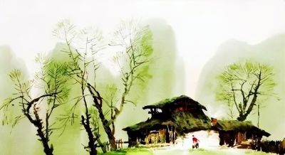 一组美丽的乡村水彩 - 图画吧TUHUABA