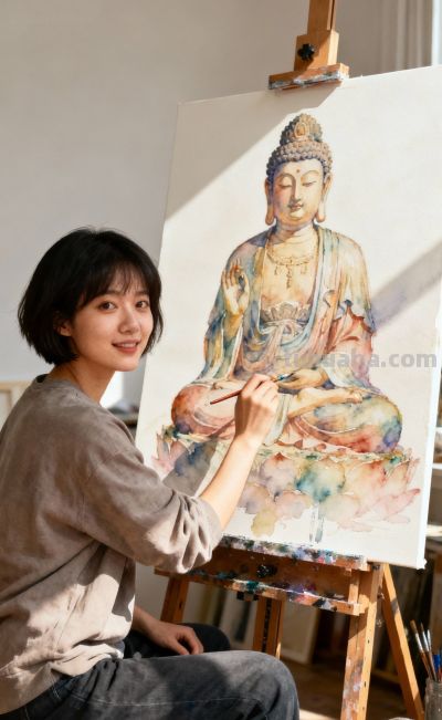 腊月初一的佛光水彩 - 图画吧TUHUABA