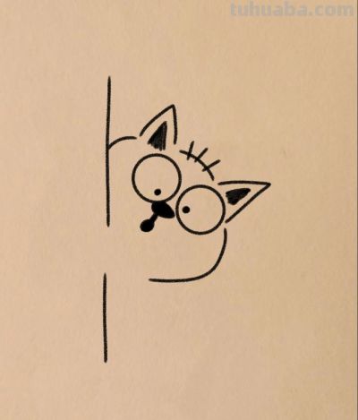 简笔画 探头探脑萌猫藏 寻你捉迷藏丨小白爱画画分享 - 图画吧TUHUABA