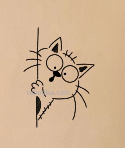 简笔画 探头探脑萌猫藏 寻你捉迷藏丨小白爱画画分享 - 图画吧TUHUABA