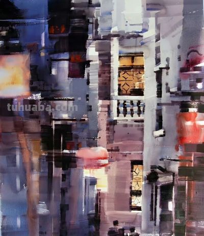 李利民水彩画，湿润淋漓的水色叠加与干涩有力的笔触对比 - 图画吧TUHUABA