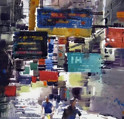 李利民水彩画，湿润淋漓的水色叠加与干涩有力的笔触对比 - 图画吧TUHUABA