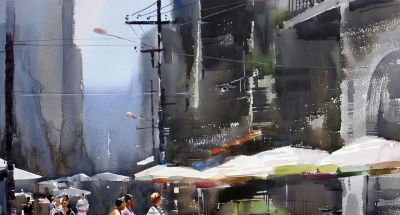 李利民水彩画，湿润淋漓的水色叠加与干涩有力的笔触对比 - 图画吧TUHUABA