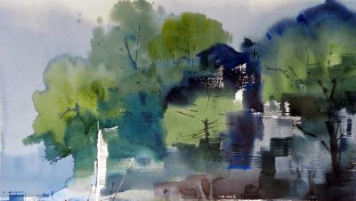 李利民水彩画，湿润淋漓的水色叠加与干涩有力的笔触对比 - 图画吧TUHUABA