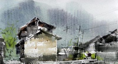 李利民水彩画，湿润淋漓的水色叠加与干涩有力的笔触对比 - 图画吧TUHUABA