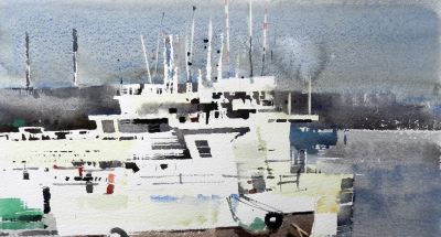 李利民水彩画，湿润淋漓的水色叠加与干涩有力的笔触对比 - 图画吧TUHUABA