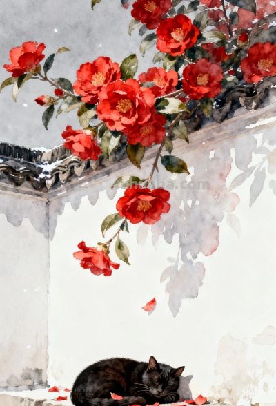 中式庭院水彩画赏 - 图画吧TUHUABA