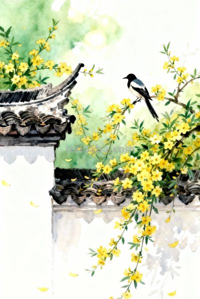 中式庭院水彩画赏 - 图画吧TUHUABA