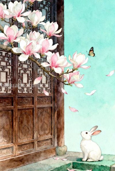 中式庭院水彩画赏 - 图画吧TUHUABA