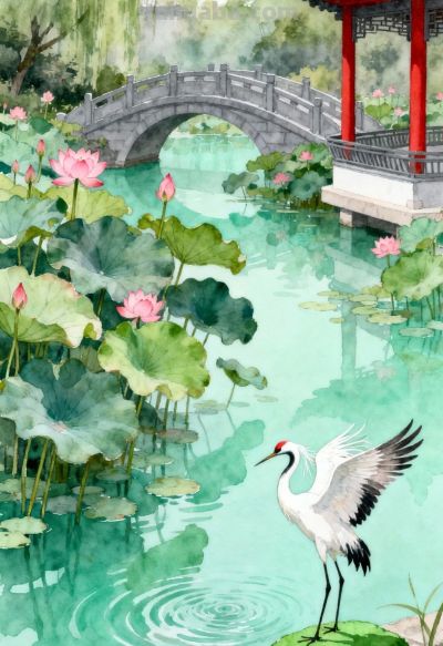 中式庭院水彩画赏 - 图画吧TUHUABA