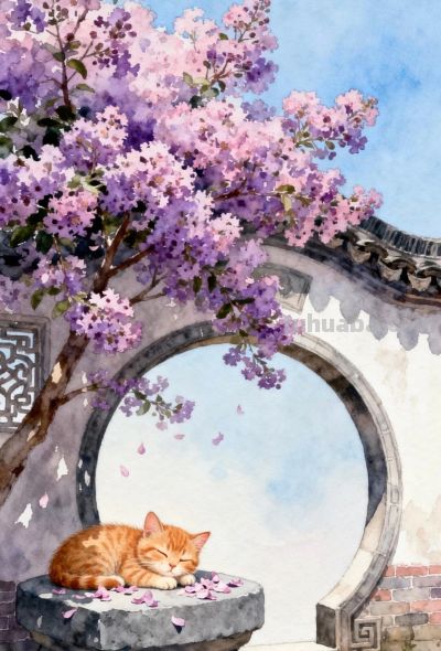 中式庭院水彩画赏 - 图画吧TUHUABA