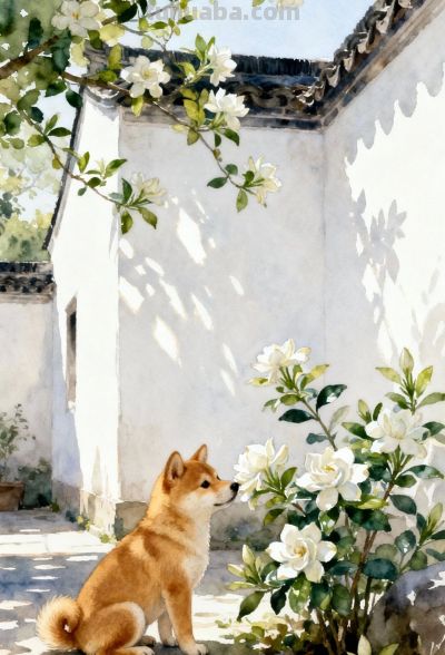 中式庭院水彩画赏 - 图画吧TUHUABA