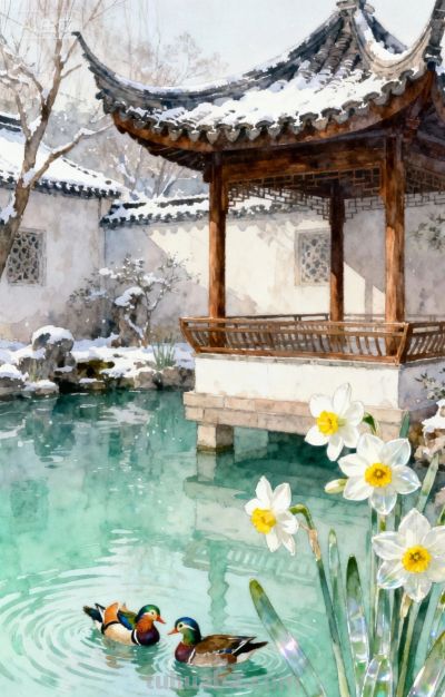 中式庭院水彩画赏 - 图画吧TUHUABA