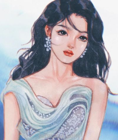 水彩与古风的神仙碰撞！细腻绘出的美人，像浸在旧时光里的绸缎 - 图画吧TUHUABA