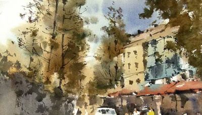 每日一画 | 大写意水彩里的冬日魔法 把上海的阳光泼成了暖融融的糖 - 图画吧TUHUABA