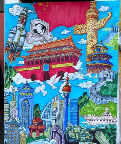 国庆75周年美术作品欣赏，手工制作、少儿创意画、手抄报一篇集合 - 图画吧TUHUABA