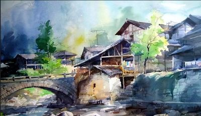 风景水彩画冯信群写生作品欣赏 - 图画吧TUHUABA