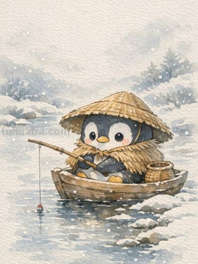 雪中垂钓乐 静待春意归 独享小确幸丨mocai水彩画小动物分享 - 今日头条
