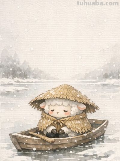 雪中垂钓乐 静待春意归 独享小确幸丨mocai水彩画小动物分享 - 图画吧TUHUABA